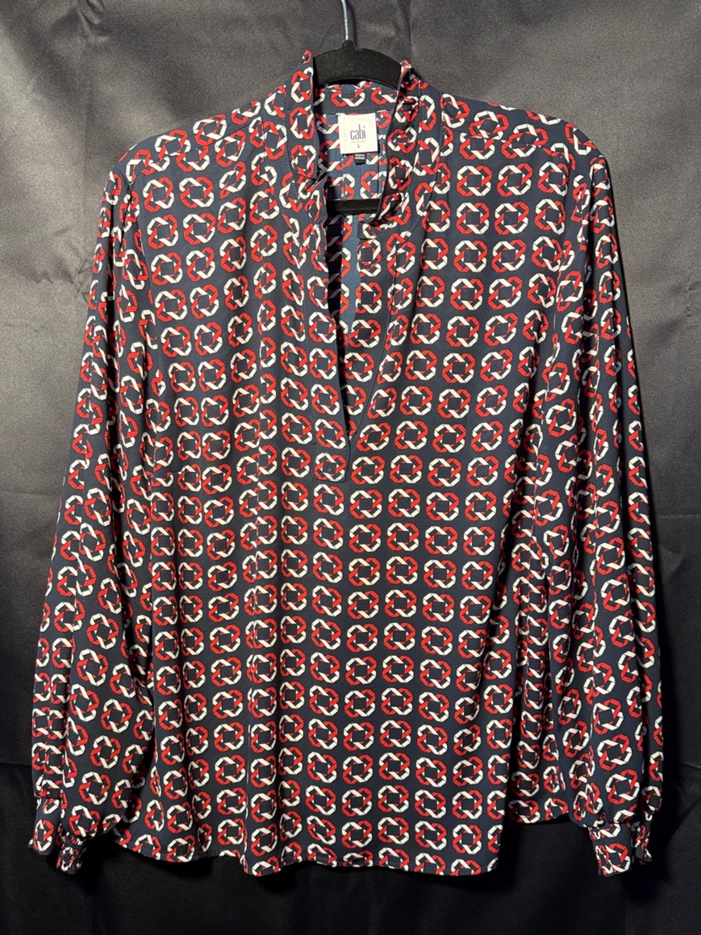 CAbi Black, Red & White Geometric-Print Long Sleeve Blouse